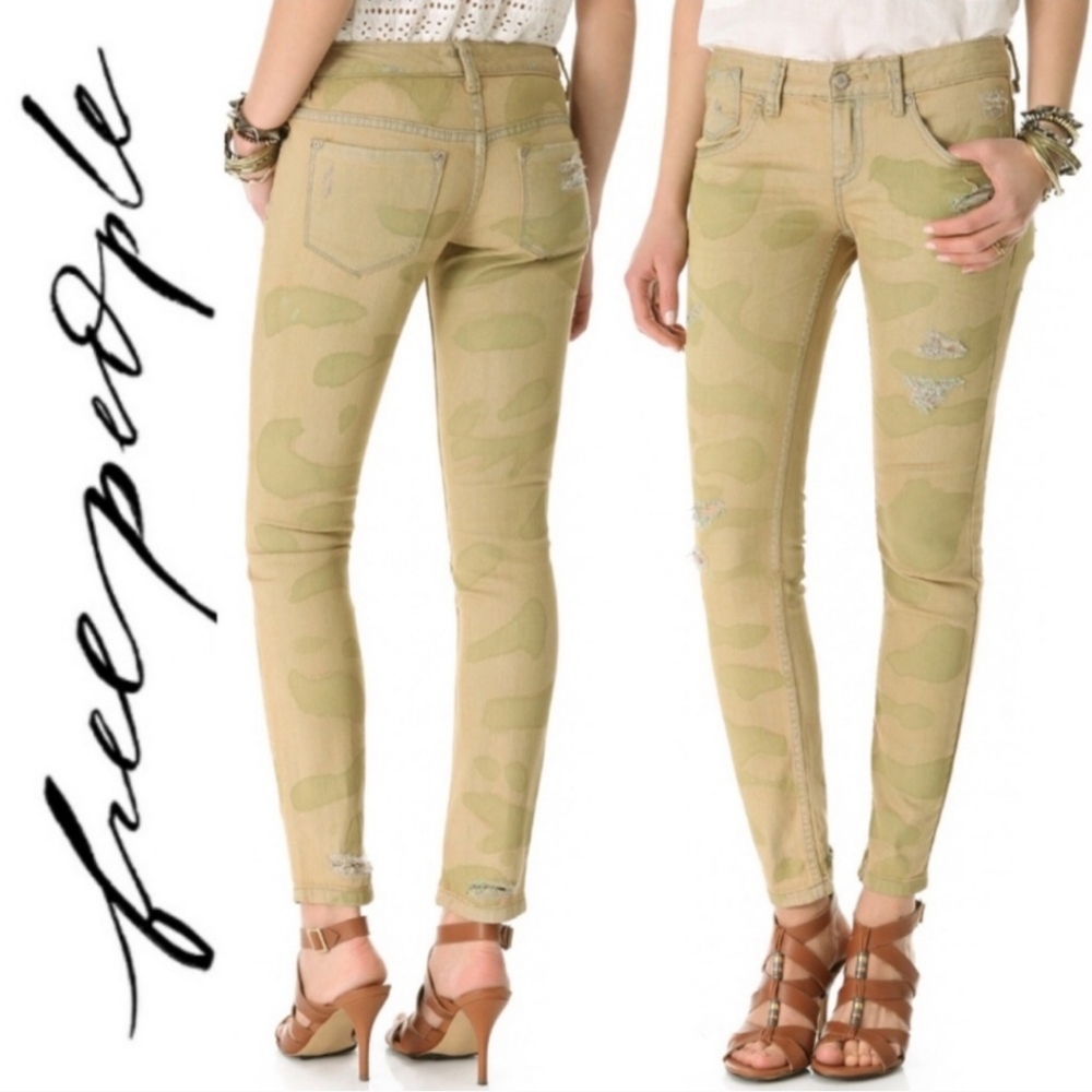 Free People Destroyed Camo Skinny Jean in Castro Wash